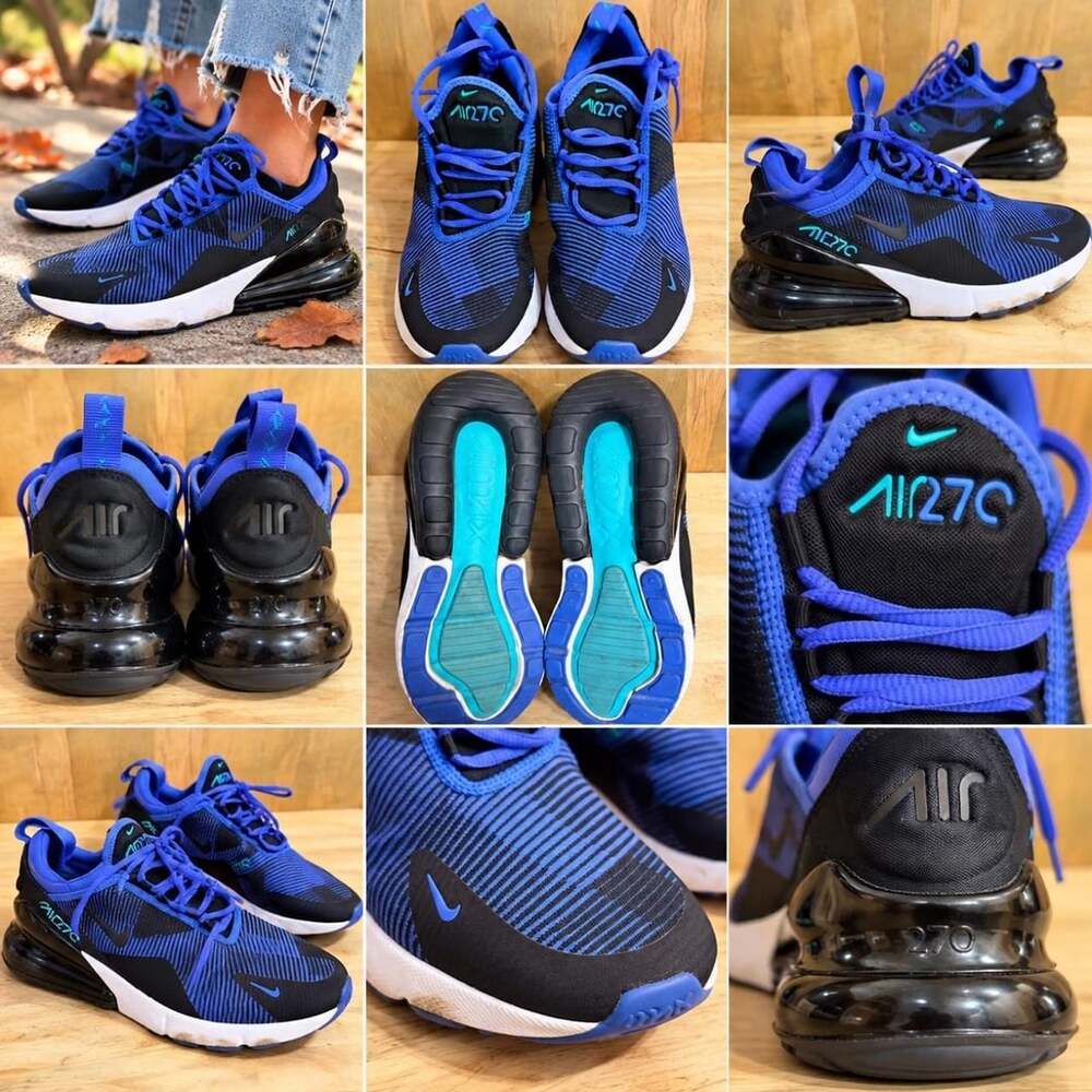 Nike Air Max 270 Size 6.5 Y Blue Black White Sneakers